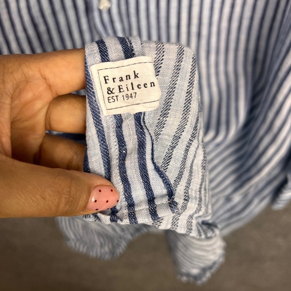 Frank & Eileen Mary Linen Striped Button Down Tunic Top Dress shirt Size Large - Picture 8 of 10